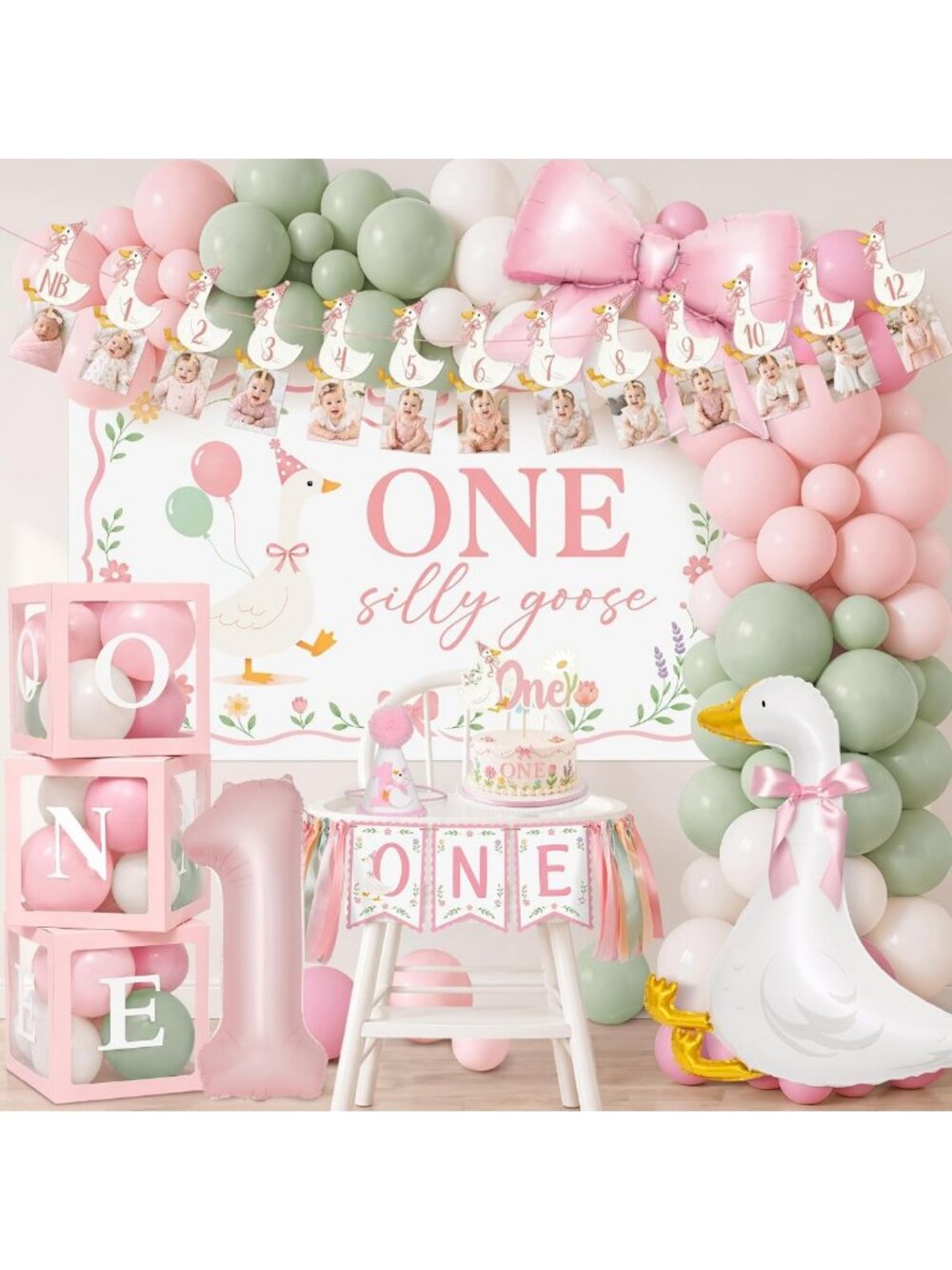 Adorable Goose 1st Birthday Party Decor Kit for Girls - Fun & Festive